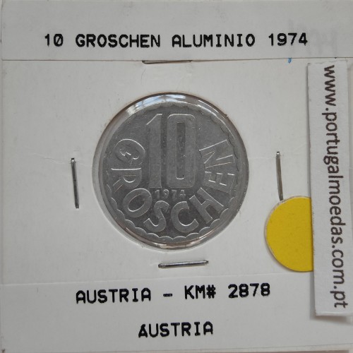 Áustria 10 Groschen 1974 Alumínio, World Coins Austria KM 2878, coin of 10 groschen 1974 Aluminium