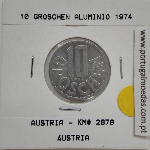 Áustria 10 Groschen 1974 Alumínio, World Coins Austria KM 2878, coin of 10 groschen 1974 Aluminium