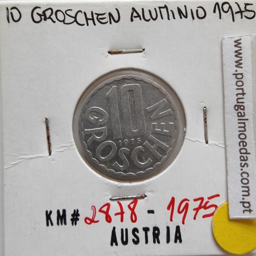 Áustria 10 Groschen 1975 Alumínio, World Coins Austria KM 2878, coin of 10 groschen 1975 Aluminium