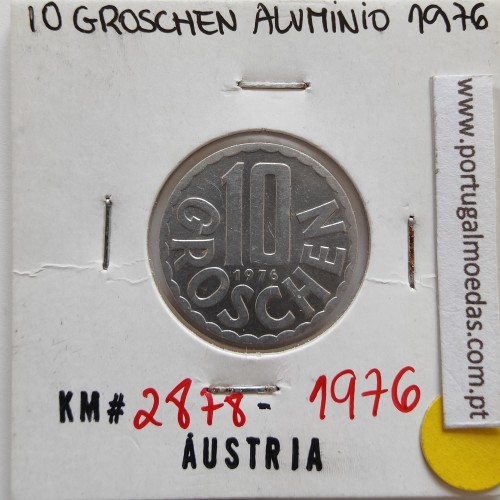 Áustria 10 Groschen 1976 Alumínio, World Coins Austria KM 2878, coin of 10 groschen 1976 Aluminium