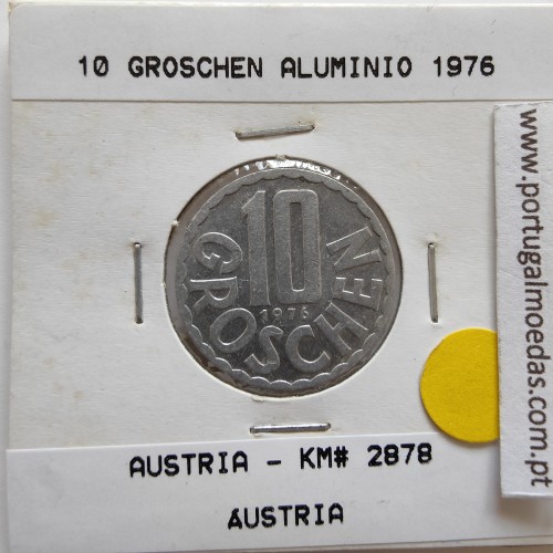 Áustria 10 Groschen 1976 Alumínio, World Coins Austria KM 2878, coin of 10 groschen 1976 Aluminium