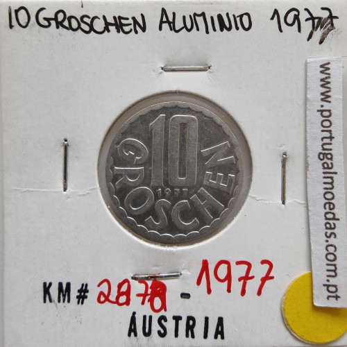 Áustria 10 Groschen 1977 Alumínio, World Coins Austria KM 2878, coin of 10 groschen 1977 Aluminium