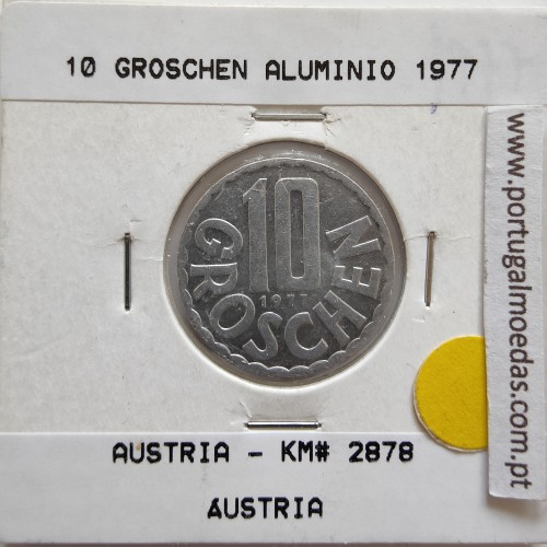 Áustria 10 Groschen 1977 Alumínio, World Coins Austria KM 2878, coin of 10 groschen 1977 Aluminium