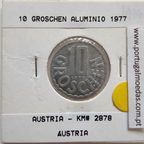 Áustria 10 Groschen 1977 Alumínio, World Coins Austria KM 2878, coin of 10 groschen 1977 Aluminium