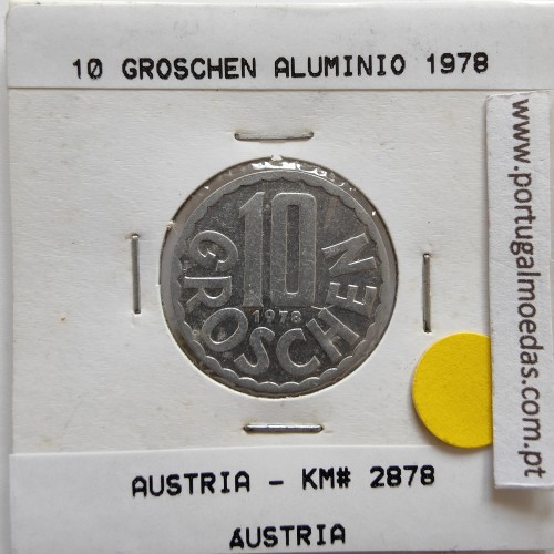 Áustria 10 Groschen 1978 Alumínio, World Coins Austria KM 2878, coin of 10 groschen 1978 Aluminium