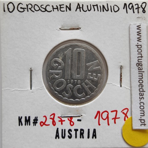 Áustria 10 Groschen 1978 Alumínio, World Coins Austria KM 2878, coin of 10 groschen 1978 Aluminium