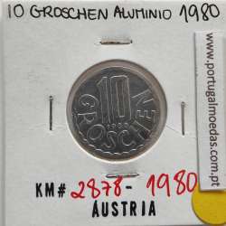 Áustria 10 Groschen 1980 Alumínio, World Coins Austria KM 2878, coin of 10 groschen 1980 Aluminium