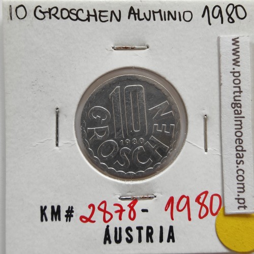 Áustria 10 Groschen 1980 Alumínio, World Coins Austria KM 2878, coin of 10 groschen 1980 Aluminium