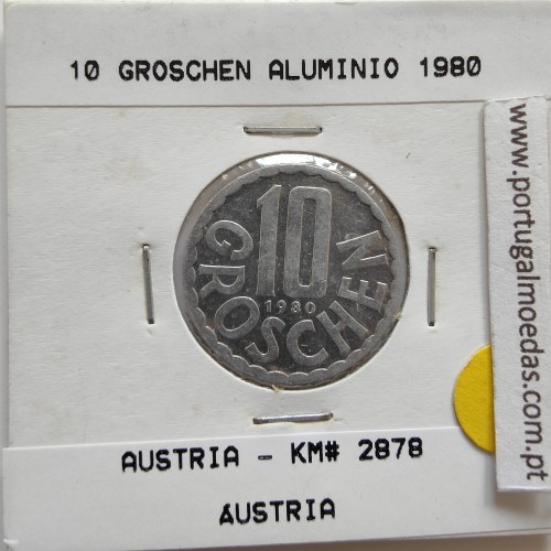 Áustria 10 Groschen 1980 Alumínio, World Coins Austria KM 2878, coin of 10 groschen 1980 Aluminium
