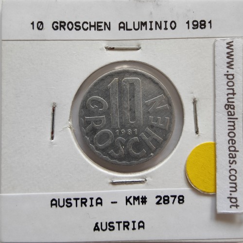 Áustria 10 Groschen 1981 Alumínio, World Coins Austria KM 2878, coin of 10 groschen 1981 Aluminium