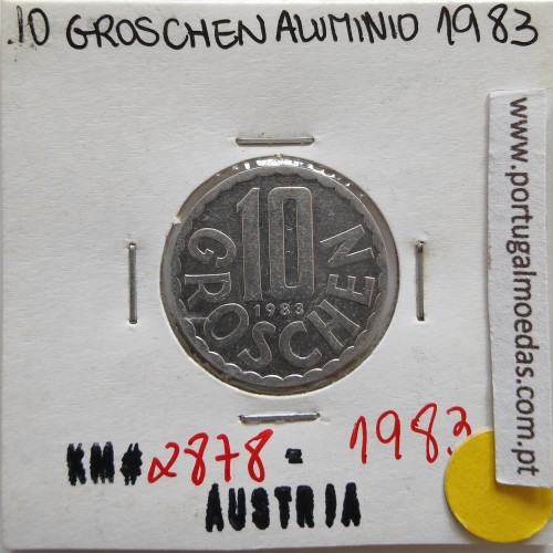 Áustria 10 Groschen 1983 Alumínio, World Coins Austria KM 2878, coin of 10 groschen 1983 Aluminium