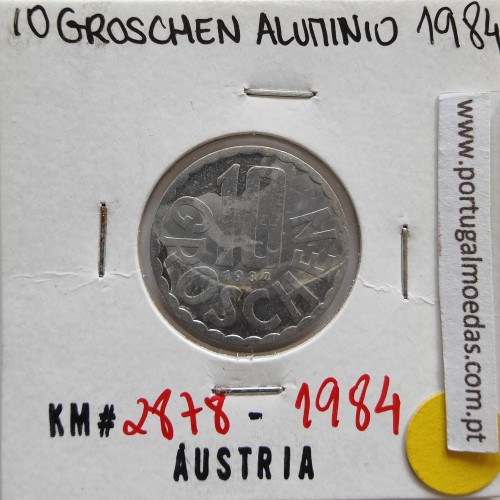 Áustria 10 Groschen 1984 Alumínio, World Coins Austria KM 2878, coin of 10 groschen 1984 Aluminium