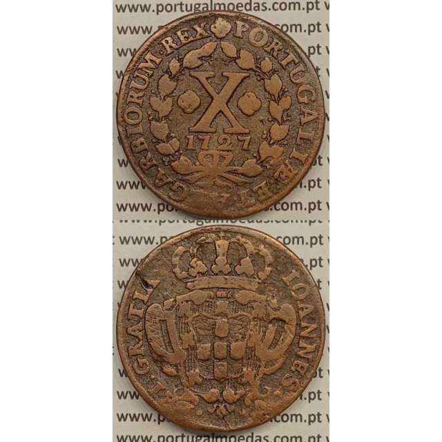MOEDA X RÉIS COBRE 1727 (BC) - D.JOÃO V