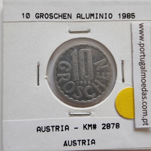 Áustria 10 Groschen 1985 Alumínio, World Coins Austria KM 2878, coin of 10 groschen 1985 Aluminium