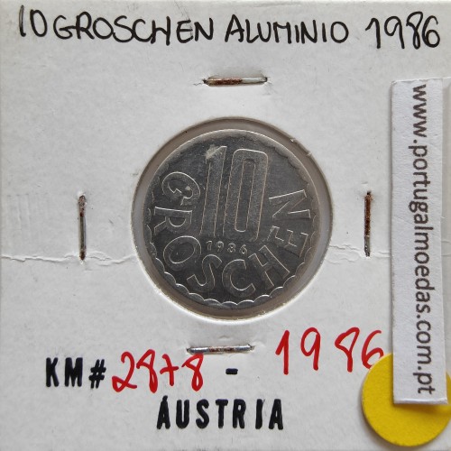 Áustria 10 Groschen 1986 Alumínio, World Coins Austria KM 2878, coin of 10 groschen 1986 Aluminium