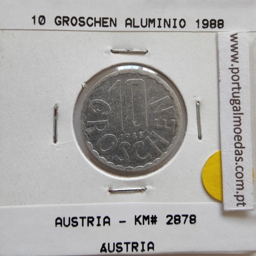 Áustria 10 Groschen 1988 Alumínio, World Coins Austria KM 2878, coin of 10 groschen 1988 Aluminium
