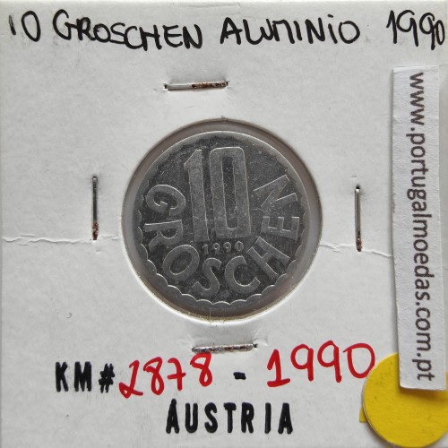 Áustria 10 Groschen 1990 Alumínio, World Coins Austria KM 2878, coin of 10 groschen 1990 Aluminium