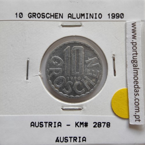Áustria 10 Groschen 1990 Alumínio, World Coins Austria KM 2878, coin of 10 groschen 1990 Aluminium