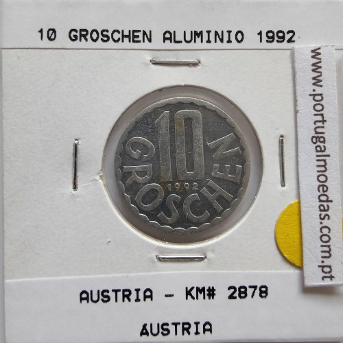 Áustria 10 Groschen 1992 Alumínio, World Coins Austria KM 2878, coin of 10 groschen 1992 Aluminium