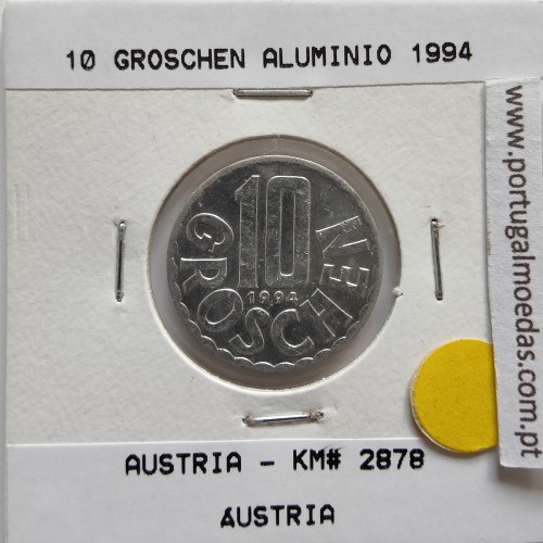 Áustria 10 Groschen 1994 Alumínio, World Coins Austria KM 2878, coin of 10 groschen 1994 Aluminium