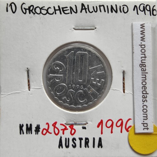 Áustria 10 Groschen 1996 Alumínio, World Coins Austria KM 2878, coin of 10 groschen 1996 Aluminium