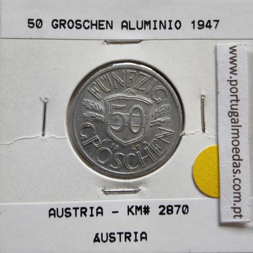 Áustria 50 Groschen 1947 Alumínio, World Coins Austria KM 2870, coin of 50 groschen 1947 Aluminium