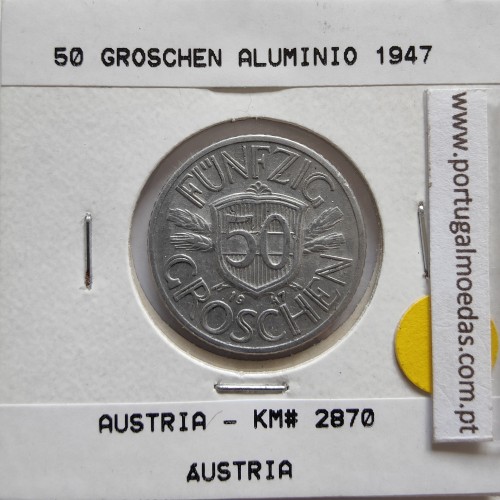 Áustria 50 Groschen 1947 Alumínio, World Coins Austria KM 2870, coin of 50 groschen 1947 Aluminium