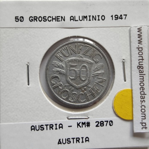 Áustria 50 Groschen 1947 Alumínio, World Coins Austria KM 2870, coin of 50 groschen 1947 Aluminium