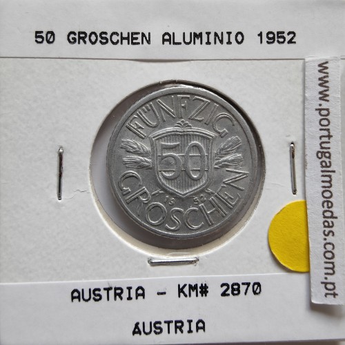 Áustria 50 Groschen 1952 Alumínio, World Coins Austria KM 2870, coin of 50 groschen 1952 Aluminium