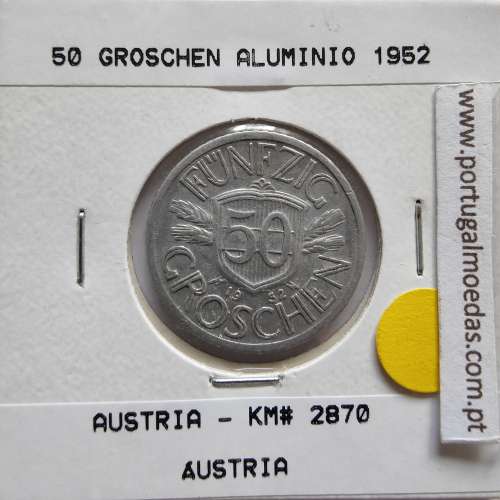 Áustria 50 Groschen 1952 Alumínio, World Coins Austria KM 2870, coin of 50 groschen 1952 Aluminium