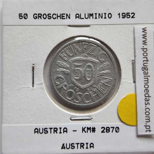 Áustria 50 Groschen 1952 Alumínio, World Coins Austria KM 2870, coin of 50 groschen 1952 Aluminium