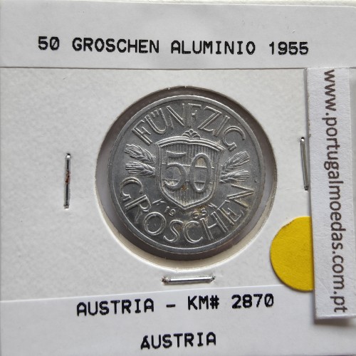 Áustria 50 Groschen 1955 Alumínio, World Coins Austria KM 2870, coin of 50 groschen 1955 Aluminium