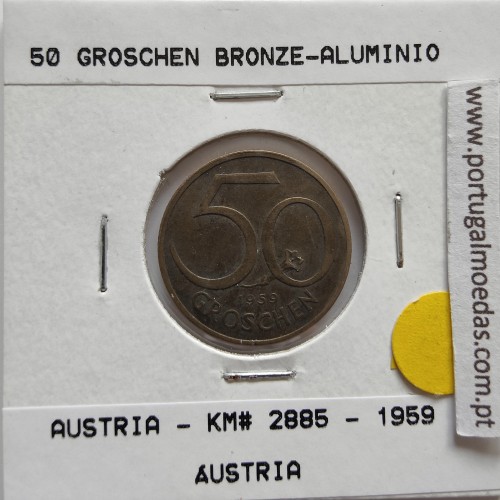 Áustria 50 Groschen 1959 Bronze - Alumínio, World Coins Austria KM 2885, coin of 50 groschen 1959 Aluminium-bronze