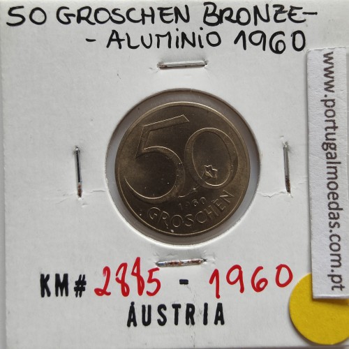 Áustria 50 Groschen 1960 Bronze - Alumínio, World Coins Austria KM 2885, coin of 50 groschen 1960 Aluminium-bronze
