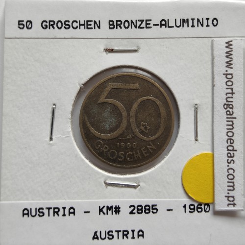 Áustria 50 Groschen 1960 Bronze - Alumínio, World Coins Austria KM 2885, coin of 50 groschen 1960 Aluminium-bronze