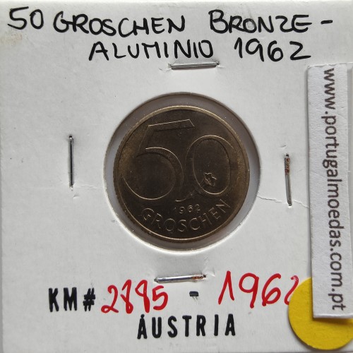 Áustria 50 Groschen 1962 Bronze - Alumínio, World Coins Austria KM 2885, coin of 50 groschen 1962 Aluminium-bronze