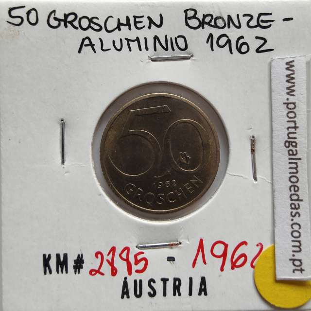 Áustria 50 Groschen 1962 Bronze - Alumínio, World Coins Austria KM 2885, coin of 50 groschen 1962 Aluminium-bronze