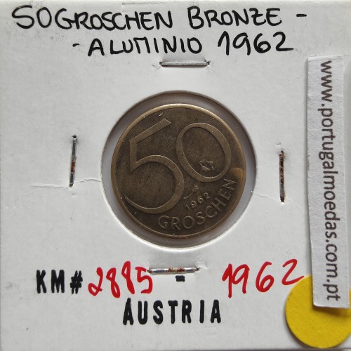 Áustria 50 Groschen 1962 Bronze - Alumínio, World Coins Austria KM 2885, coin of 50 groschen 1962 Aluminium-bronze