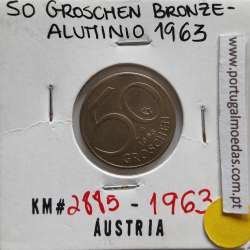 Áustria 50 Groschen 1963 Bronze - Alumínio, World Coins Austria KM 2885, coin of 50 groschen 1963 Aluminium-bronze