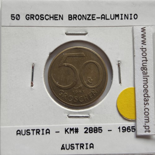 Áustria 50 Groschen 1965 Bronze - Alumínio, World Coins Austria KM 2885, coin of 50 groschen 1965 Aluminium-bronze