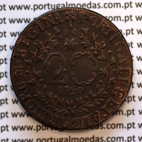 20 Réis 1790 cobre, D. Maria I, Açores, (MBC+), World Coins Azores KM 4