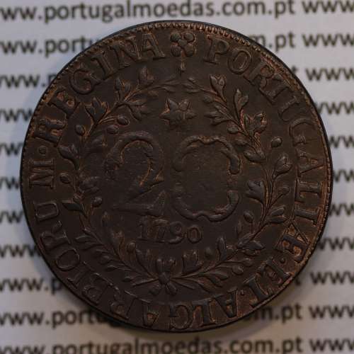 20 Réis 1790 cobre, D. Maria I, Açores, (MBC+), World Coins Azores KM 4