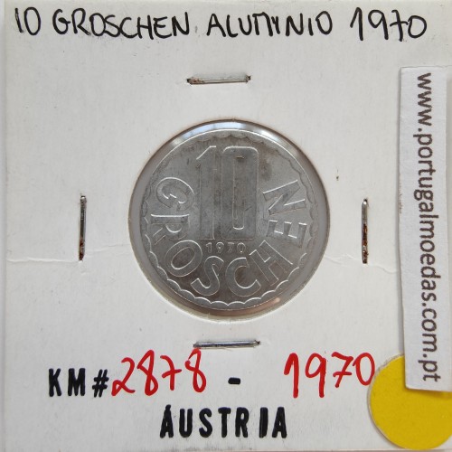Áustria 10 Groschen 1970 Alumínio, World Coins Austria KM 2878, coin of 10 groschen 1970 Aluminium