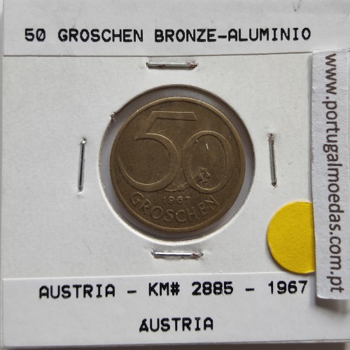 Áustria 50 Groschen 1967 Bronze - Alumínio, World Coins Austria KM 2885, coin of 50 groschen 1967 Aluminium-bronze