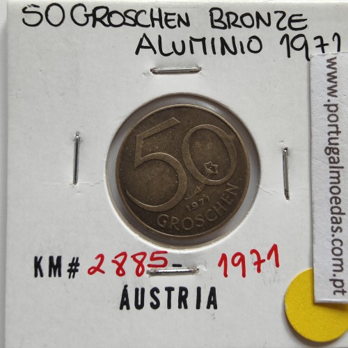 Áustria 50 Groschen 1969 Bronze - Alumínio, World Coins Austria KM 2885, coin of 50 groschen 1969 Aluminium-bronze