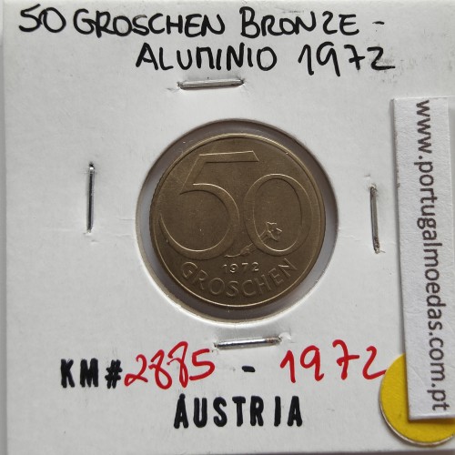 Áustria 50 Groschen 1972 Bronze - Alumínio, World Coins Austria KM 2885, coin of 50 groschen 1972 Aluminium-bronze