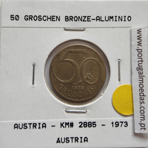 Áustria 50 Groschen 1973 Bronze - Alumínio, World Coins Austria KM 2885, coin of 50 groschen 1973 Aluminium-bronze