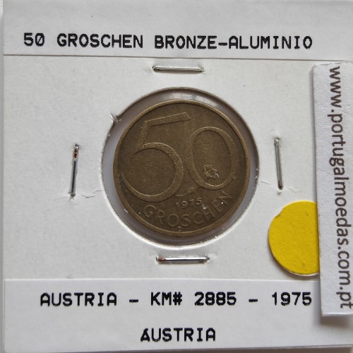 Áustria 50 Groschen 1975 Bronze - Alumínio, World Coins Austria KM 2885, coin of 50 groschen 1975 Aluminium-bronze