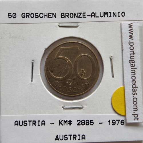 Áustria 50 Groschen 1976 Bronze - Alumínio, World Coins Austria KM 2885, coin of 50 groschen 1976 Aluminium-bronze