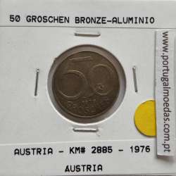 Áustria 50 Groschen 1976 Bronze - Alumínio, World Coins Austria KM 2885, coin of 50 groschen 1976 Aluminium-bronze